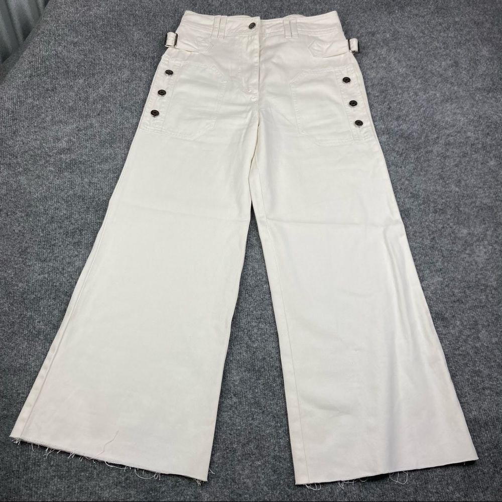 ULLA JOHNSON High Rise wide Leg Jeans. Button Fly. Off White. Size 4